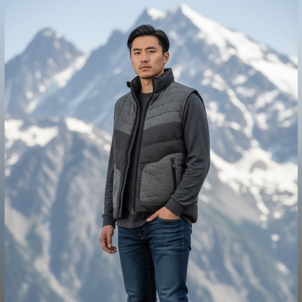 Zara Man Quilted Vest Gray Wool Blend Puffer Zip Up Size Small